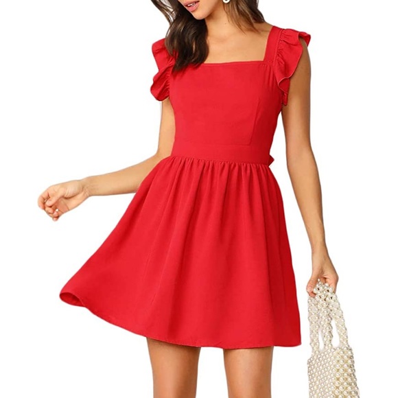 Romwe NWOT Open/Tie Back Red Dress Size Large. - Picture 1 of 5